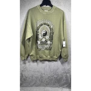 Billabong NEW Fleece Graphic Sweatshirt Womens Sz S Green Pullover Oversized